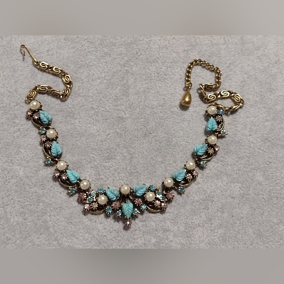 RARE Vintage 1950s 10k Gold Plated Necklace & Clip Earring Set - Picture 2 of 16